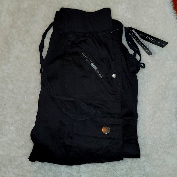 INC International Concepts Pants - Black light weight capris with sliver detail and lots of pockets. Adjust.string